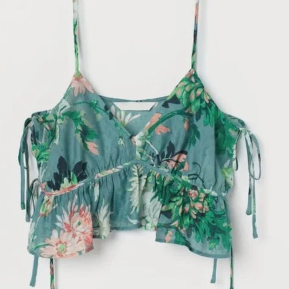 H&M Teal Floral Side Tie Tank‎ Top size small